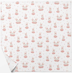 PIELUCHA MUŚLINOWA DOUBLE GAUZE 120x120cm: KRÓLICZKI W SPÓDNICZKACH