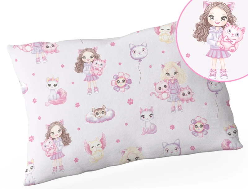 Poduszka 40/60 z nadrukiem DZIEWCZYNKI Z KOTKAMI